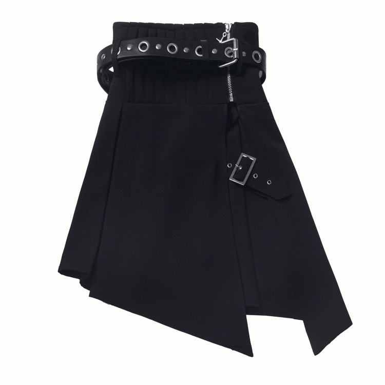 Black Asymmetrical Hem Corset Belt with Buckle Belt