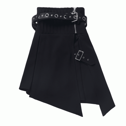 Black Asymmetrical Hem Corset Belt with Buckle Belt