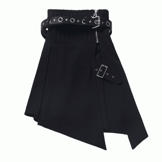Black Asymmetrical Hem Corset Belt with Buckle Belt