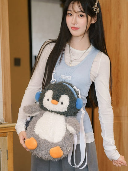 Gray Cute Plush Penguin Backpack