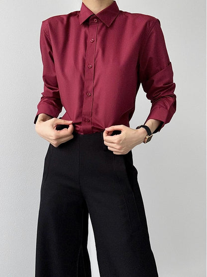 Ouji Lolita Wine Red Pointed Collar Unisex Shirt with Button Front & Cuff