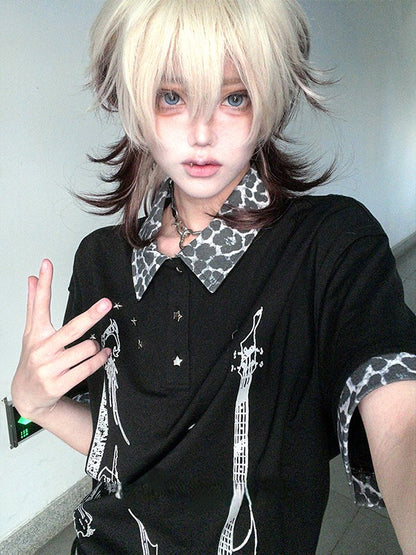 White And Brown Ombre Hair Color 43CM Length Ouji Short Wig With Air Bangs