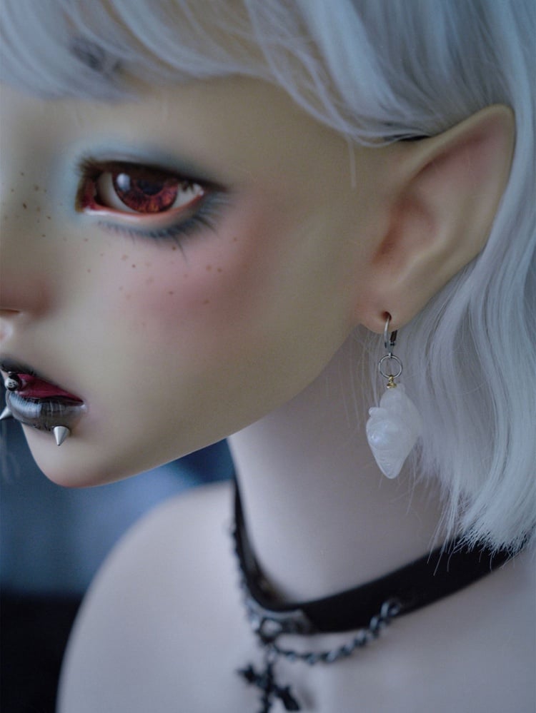 Gothic White Heart Earrings