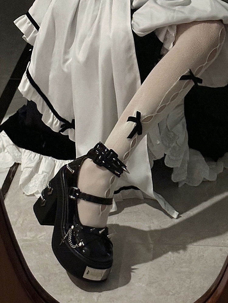 Studs and Chains Black Gothic Punk Platform Block High Heels Ankle Straps