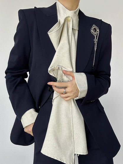 Ouji Lolita Silver Vintage Brooch with Black Obsidian Stone & Cross Charm