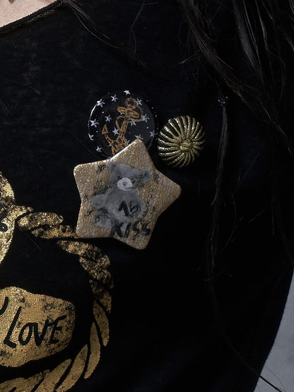 Punk Rock Distressed Design Graphic/Metal Badge Set