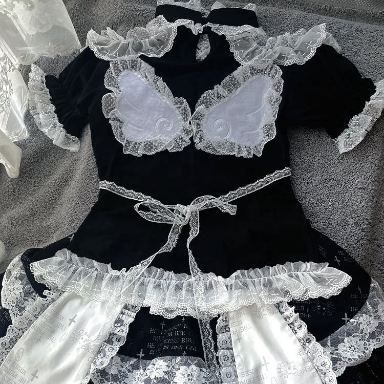 Lace Trim Angel Wings Emo Punk T-shirt