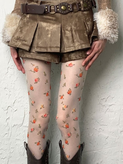 White Y2K Floral Pattern Tights