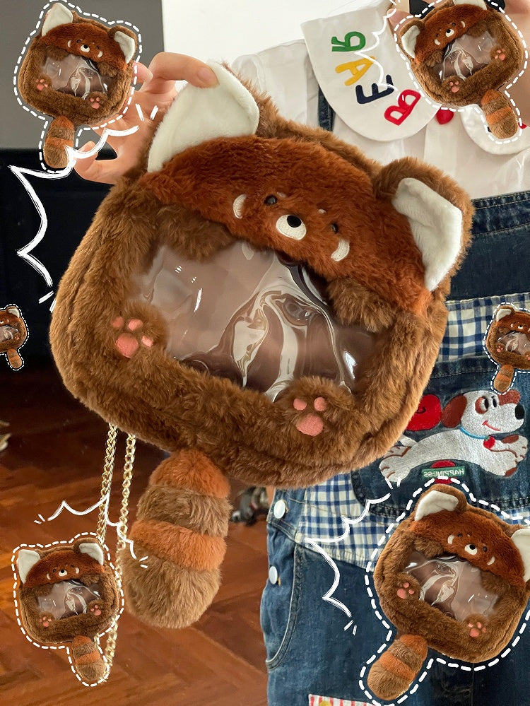 Brown Cute Plush Red Panda Crossbody Ita Bag