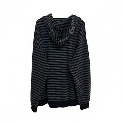 Black & Gray Stripes Zip-up Hooded Jacket for Autumn with Cross Chain Print