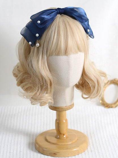 13 Colors Cute Lolita Pearlescent Gauze Bowknot KC with Bead Decorations