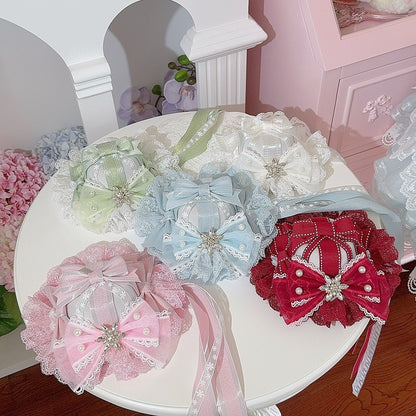 5 Color Options Beaded And Rhinestone Decorated Bowknot Details Lace Trim Mini Hat