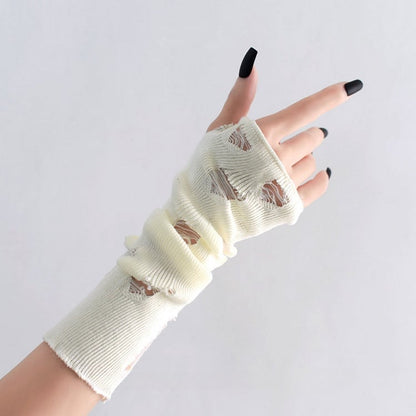 Black/White Cyberpunk Cut-out Design Knitted Gloves