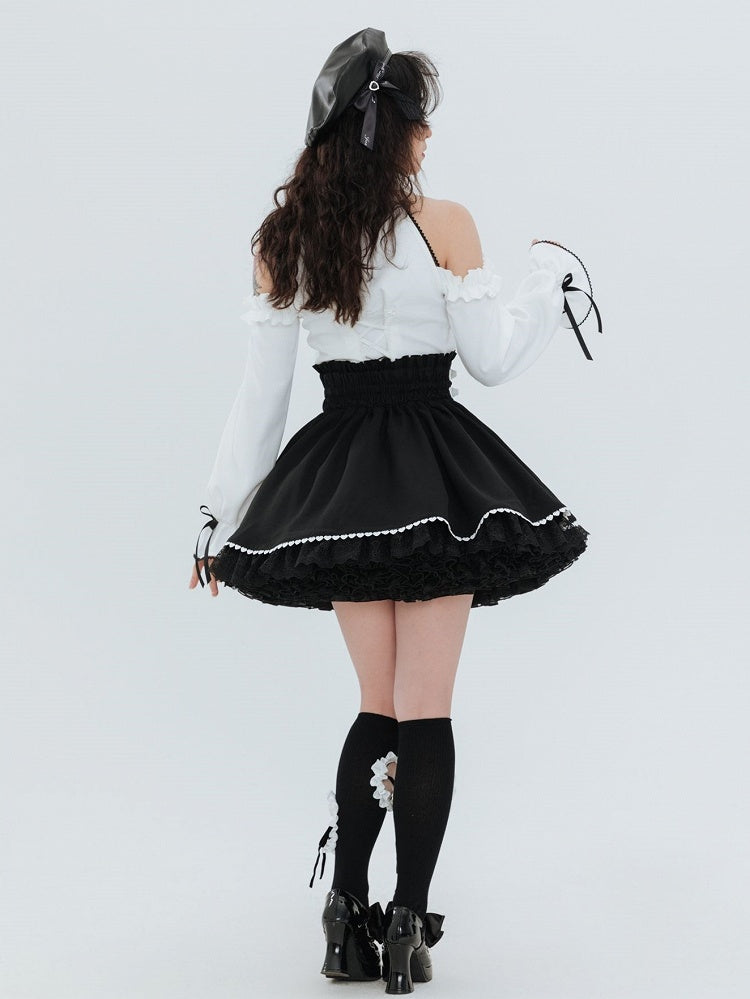 Jirai Kei Buckles and Lace-up High Waist Black Skirt US Size