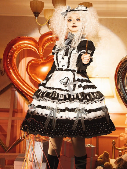 Black and White Oreo Cake Bow Accents Tiered Skirt Sweet Lolita JSK Full Set