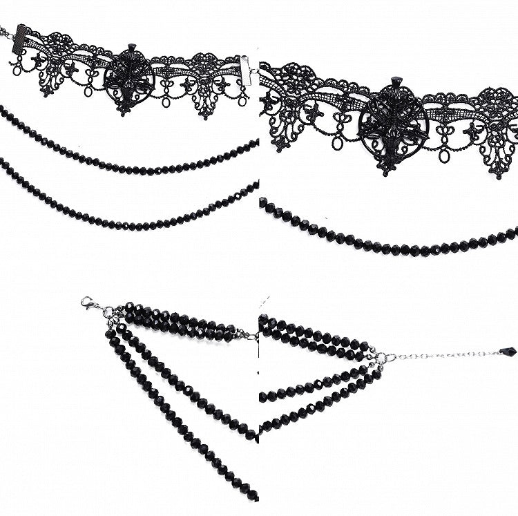 Bead Details Gothic Black Halloween Lace Choker