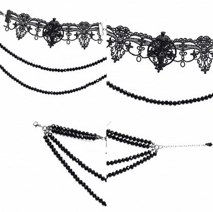 Bead Details Gothic Black Halloween Lace Choker