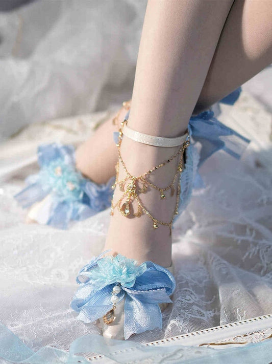 Blue Floral and Bowknot Hime Lolita 5CM/8CM Heels