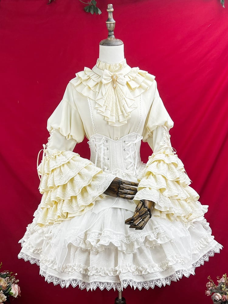 White Shiro Gothic Lolita Handkerchief Overlay Jacquard Skirt
