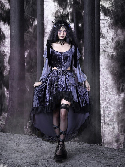 Gothic Purple Velvet Lace-up Corset Top