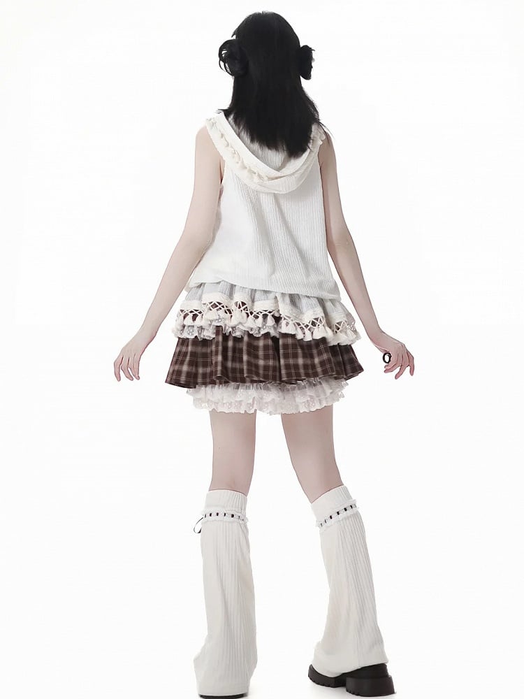 Brown Bowknot Accents White Knit Leg Warmers