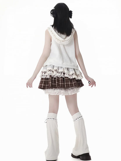 Brown Bowknot Accents White Knit Leg Warmers