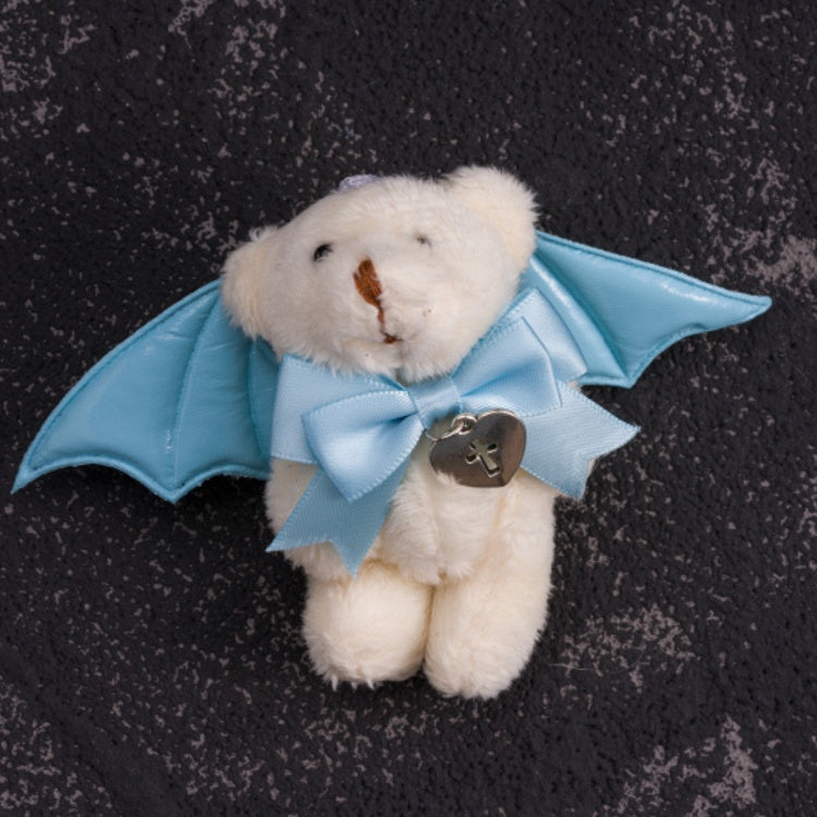 Handmade Bowknot White Teddy Hairclip with Blue Bat Wings