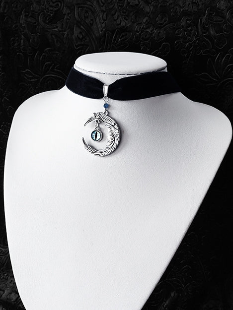 Devil Eye Black Moon Pendant Gothic Velvet Choker