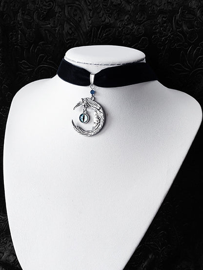 Devil Eye Black Moon Pendant Gothic Velvet Choker