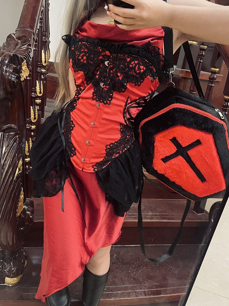 Black & Red Gothic Cross Coffin-Shaped Large Backpack