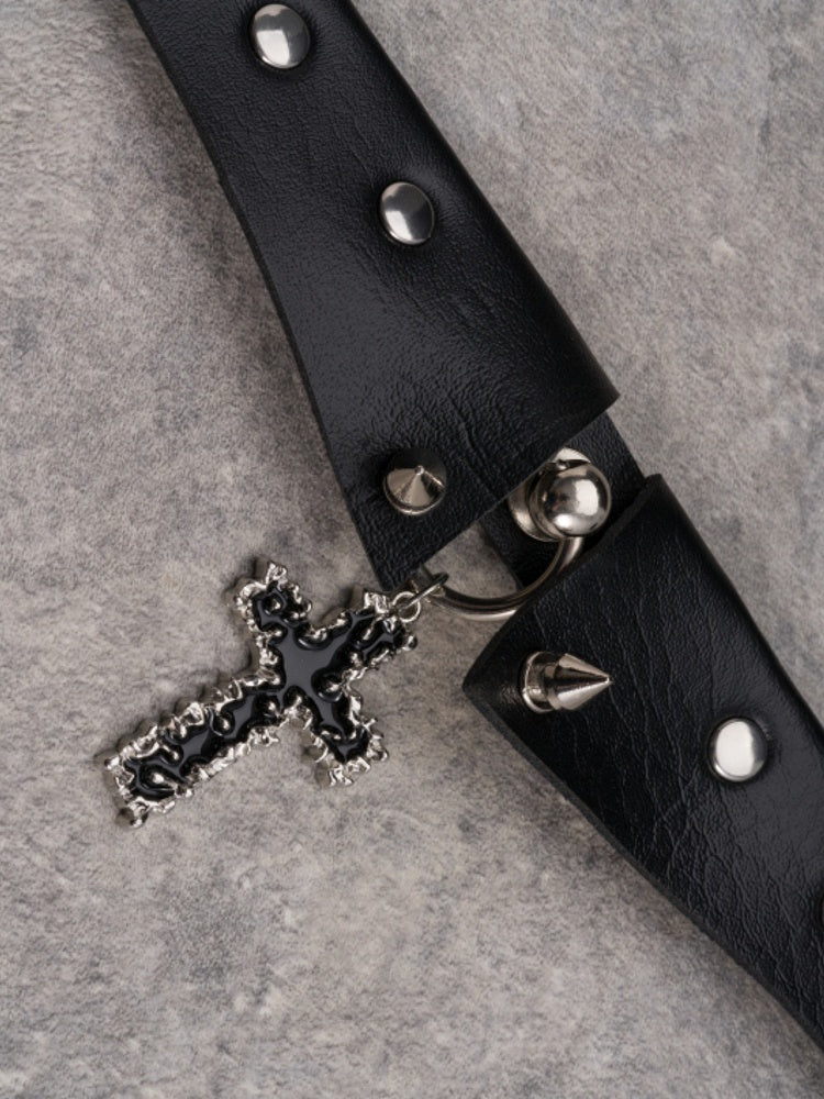 Black Gothic Cross Pendant Studs Design Buckle Choker