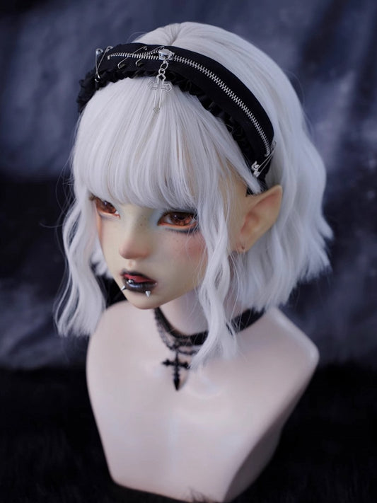 Gothic Cross Zip Decorated Black Ruffled KC