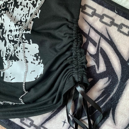 White Off-the-shoulder Neckline Skeleton Print Punk Top