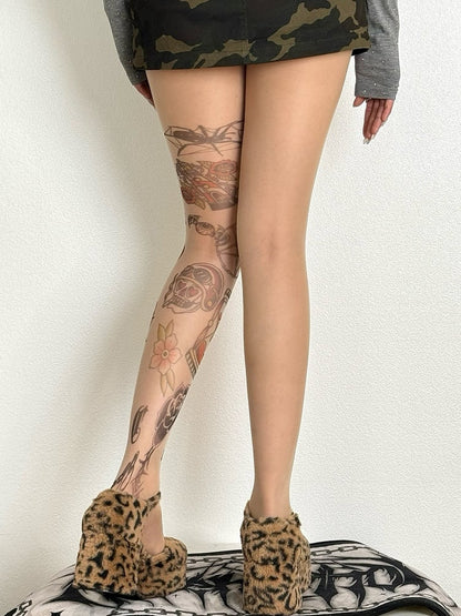 Nude Heart And Thorns Print Tights
