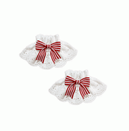Red Bowknot White Lace Wrist Cuffs