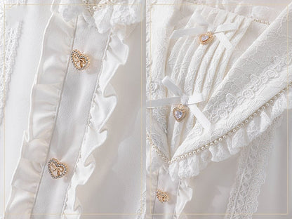 Jirai Kei Sailor Collar White Short Sleeves Blouse Bowknot and Sweetheart Rhinestone Decorations