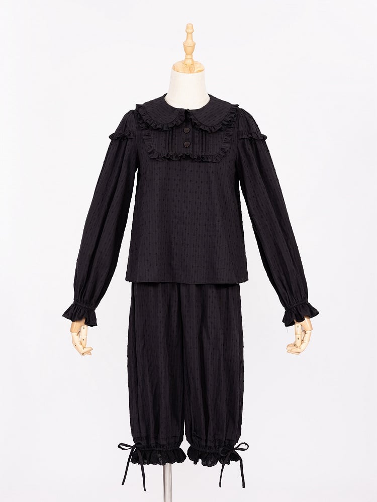 Plus Sizes Available Black Ruffle Trim Peter Pan Collar Sweet Lolita Blouse