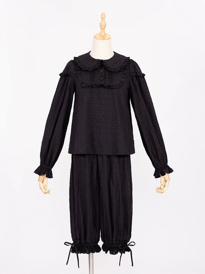 Plus Sizes Available Black Ruffle Trim Peter Pan Collar Sweet Lolita Blouse
