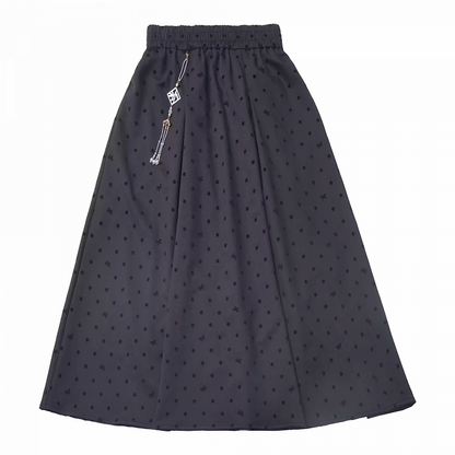 Black Elastic Waist Cheongsam Style Polka-dot Skirt with Tassel Charm