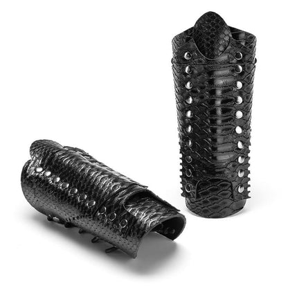 Gothic Snake Pattern Black Lace-up Gloves
