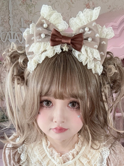 Brown Star Charm Beaded Decorated Lace Trim Bowknot KC