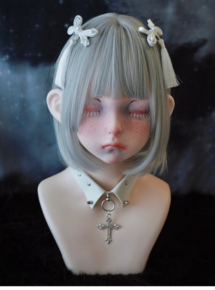 White Knot Button Tassel Hairclips