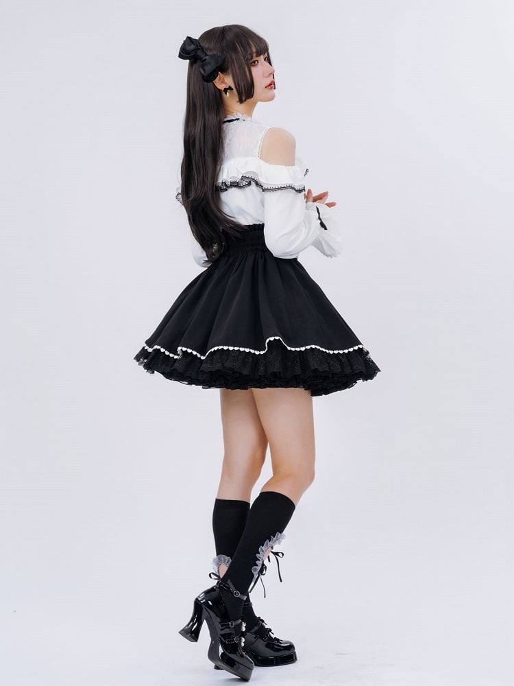 Jirai Kei Open Shoulders Long Sleeves White Blouse Best Seller