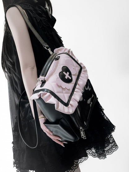 Black & Pink Jirai Kei Ita Bag – Heart & Angel Wings Decoration, Harajuku Style