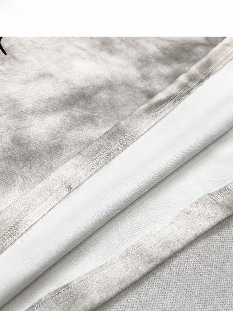 White Wasteland Punk Letter Print Self-tie Strap Tie Dye Design Sweatshirt