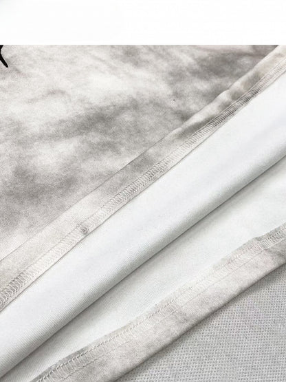 White Wasteland Punk Letter Print Self-tie Strap Tie Dye Design Sweatshirt