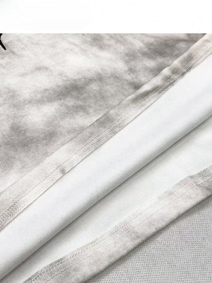 White Wasteland Punk Letter Print Self-tie Strap Tie Dye Design Sweatshirt