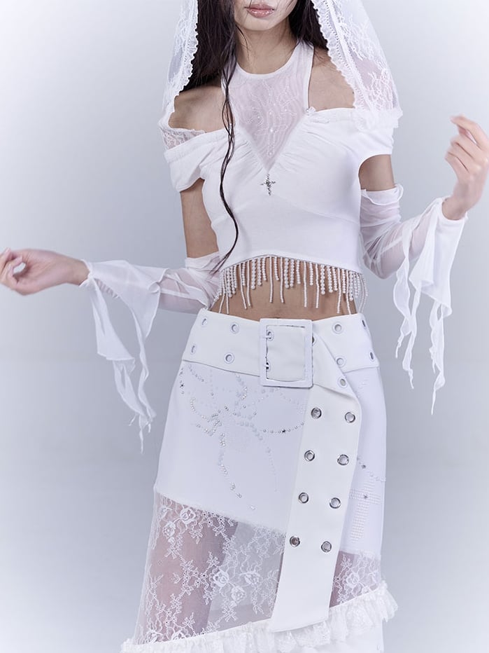 White Cascading Ruffles Sleeves