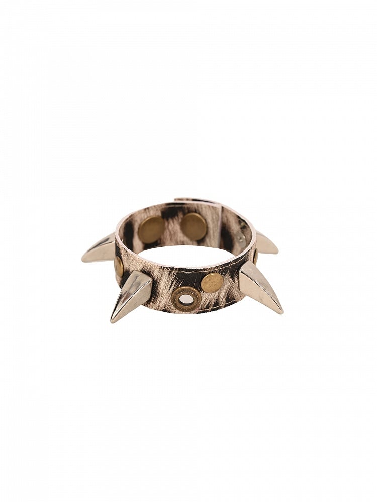 Light Brown Punk Studs Leopard Wristband Bracelet