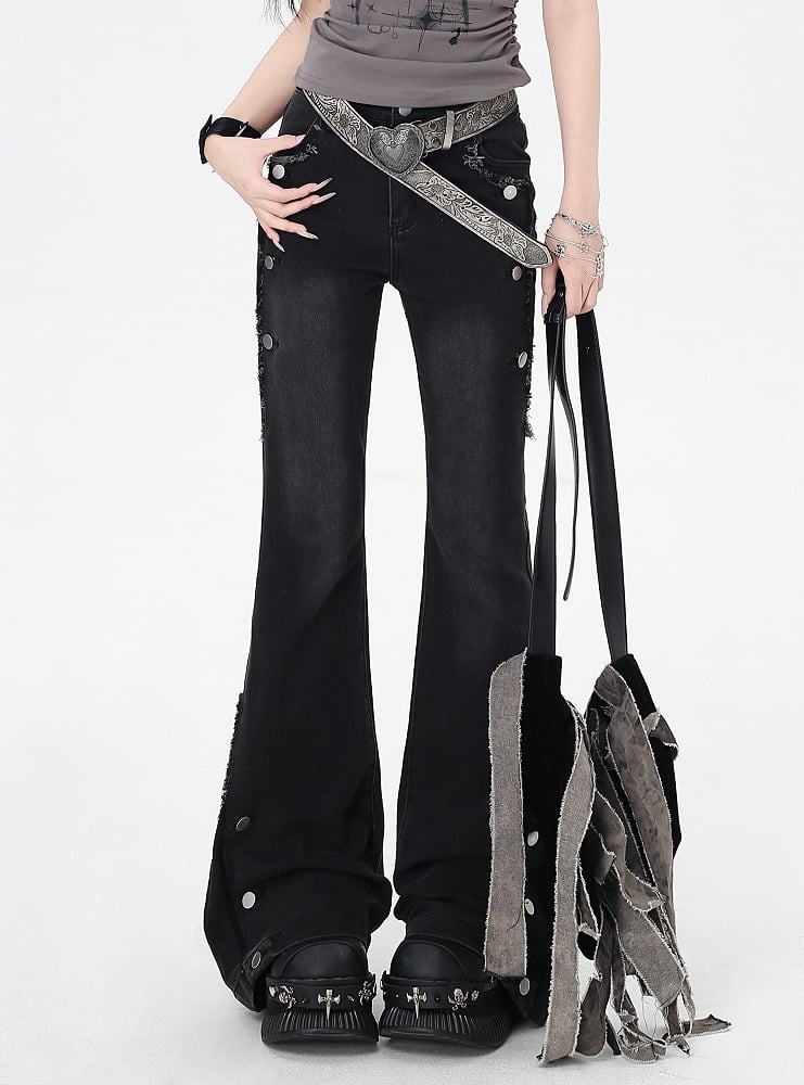 Black Raw Hem Vintage Glamorous Flared Jeans